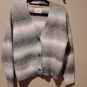 Lucky Brand Women's Grey and White Striped Cardigan